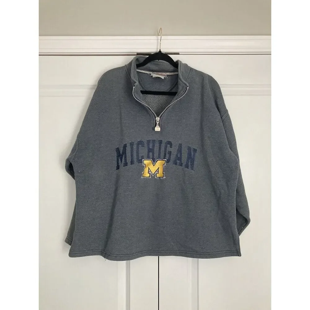 Vintage 90s Pro Player University of Michigan Embroidered 1/4 Zip Sweater Large - Picture 1 of 9